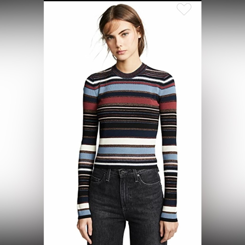 Veronica Beard Striped Crewneck Sweater in Navy, Light Blue, Rust & Cream - Picture 4 of 13